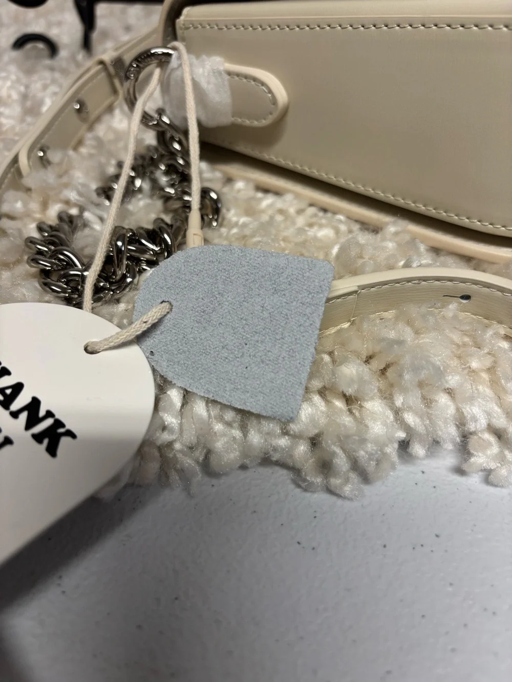Cream Leather Shoulder /Crossbody Bag with Silver Chain